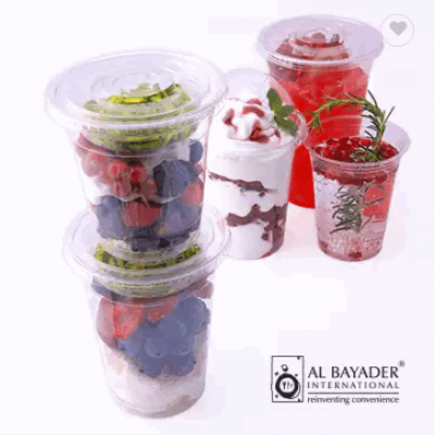 Al Bayader disposable Transparent Material PET Disposable Juice Plastic Cup from Dubai UAE