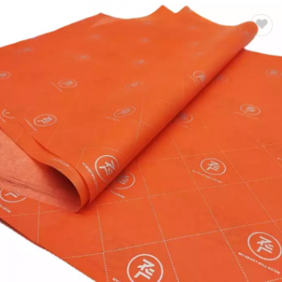 17gsm Tissue Paper Customized Full Orange with Silver Logo for Flower/Toy/Electronic Products Packag
