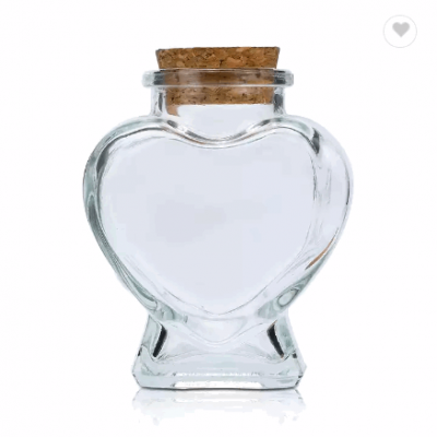Empty 50ml 70ml 2oz Heart Shape Clear Glass Vial Bottle pendant Wishing glass bottle with cork stopp