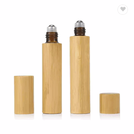 Bamboo Wooden Shell 5ml 10ml 15ml Glass inner bamboo Essential Oil Roll on Bottle with Steel Roller  / 2