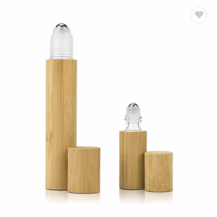 Bamboo Wooden Shell 5ml 10ml 15ml Glass inner bamboo Essential Oil Roll on Bottle with Steel Roller  / 3
