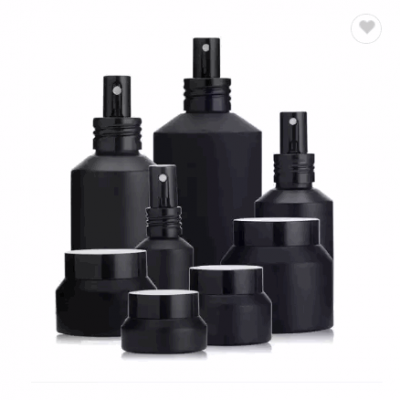 New Arrival Frosted Black Amber Cosmetic Packaging Lotion Glass Spray Bottles Set