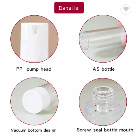 Wholesale AS cosmetic airless pump serum bottle 15ml 30ml 50ml lotion bottle / 5