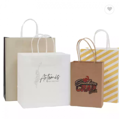 Cheap Recycled Custom Logo Printed Grocery Shopping Packaging Brown White Kraft Paper Bag With Handl