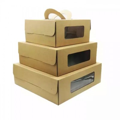 Recycled eco-friendly kraft paper boxes cake packaging box with window custom logo cake paper box
