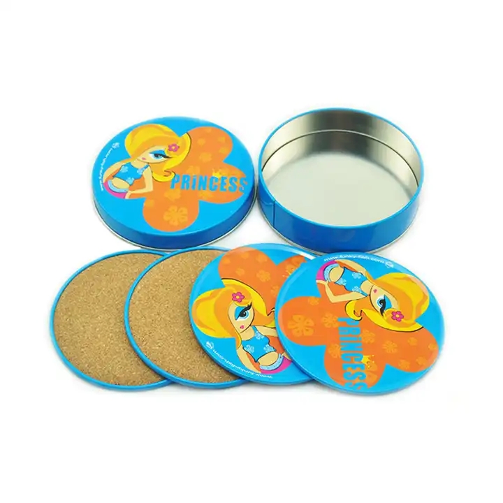 Factory Wholesale Price Food Grade Round Shape No Screw Cover Tin Can for Coaster Set Package / 1