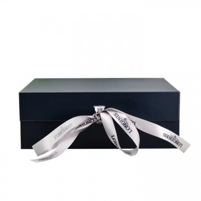 Wholesale Luxury Custom Wine Bottle Packaging Navy Rigid Paper Cardboard Magnetic Closure Gift Box W