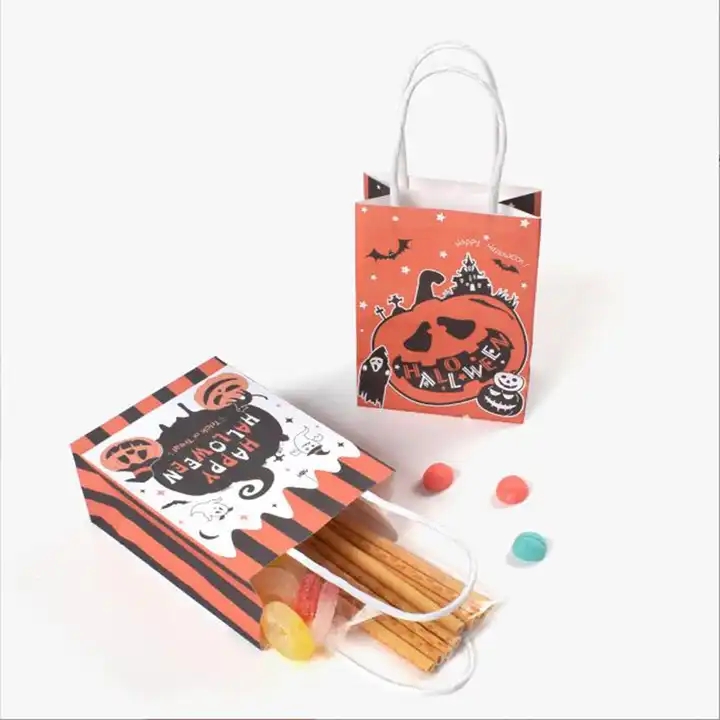 Custom Logo Printing Cookie Candy Paper Gift Packing Halloween Kraft Box With Handle / 1