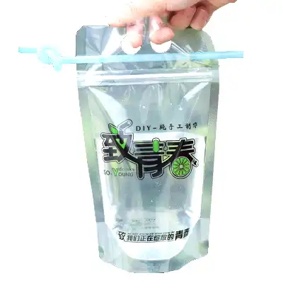 Wholesale custom printing clear plastic stand up pouch liquid juice drinking packaging bag