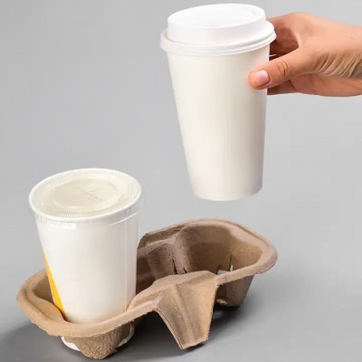 Chinese Factory Disposable paper pulp 2 4 cup holder tray cup carrier paper cup holders