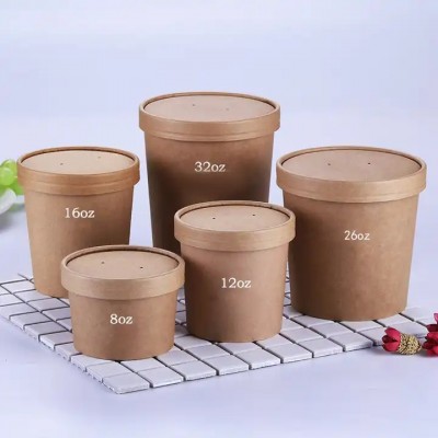 Chinese Factory customize disposable 20 oz kraft box packaging take away soup cups containers