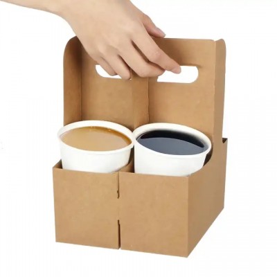 Disposable Eco Friendly Paper Cardboard Coffee Take Away Tea Milk Cup Carrier Holder With Handle
