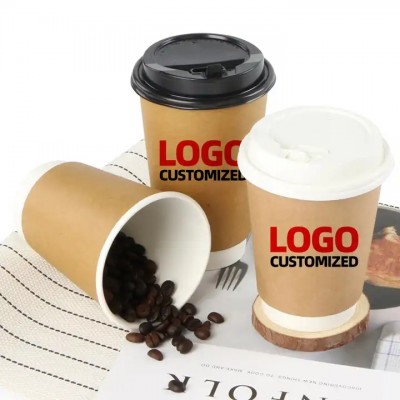 Eco Friendly Disposable Custom Printing Logo Double Wall Kraft Food Grade White Paper Coffee Hot Dri