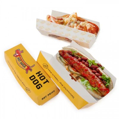 Clamshell Custom Kraft Paper Hot Dog Bread Tray Long Sandwich Burger Packaging Box