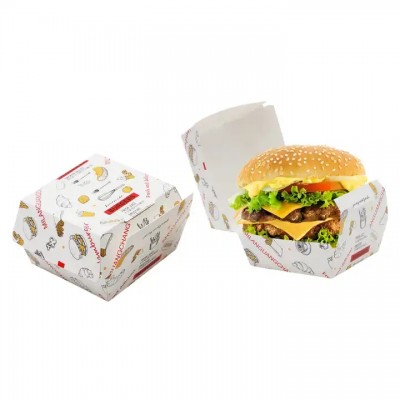 Disposable Eco Friendly Custom Printing Hamburger Take Away Container Clamshell Burger Sandwich Pape